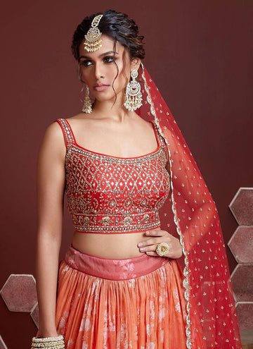 Double Shaded Orange Lehenga Choli With Tabby Silk Fabric